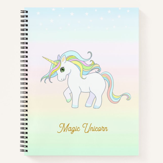 Cute Magic Unicorn on Pastel Colours Notebook (Front)