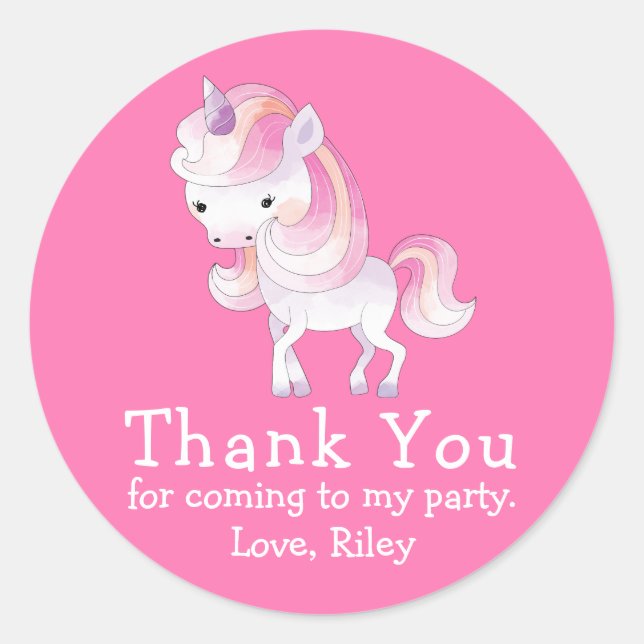 Cute Magic Unicorn Thank You Classic Round Sticker (Front)
