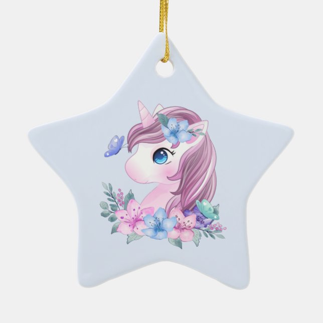 Cute & Magical Baby Unicorn with Big Eyes Ceramic Tree Decoration (Back)