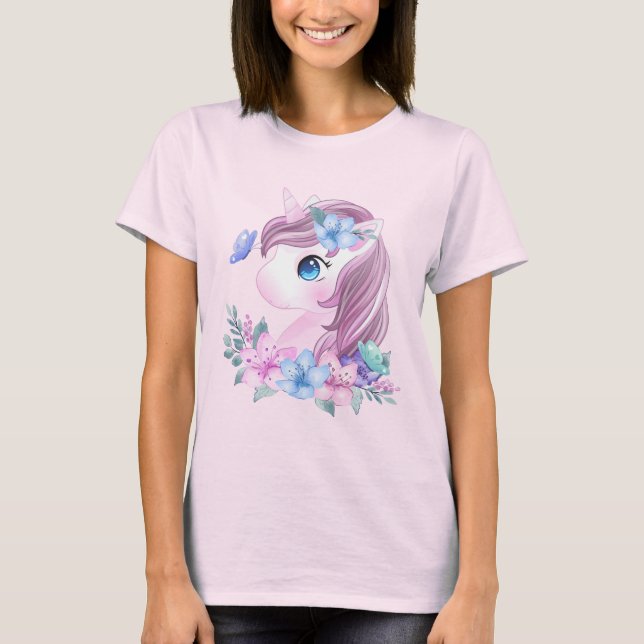 Cute & Magical Baby Unicorn with Big Eyes T-Shirt (Front)