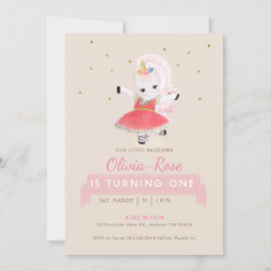 Cute Magical Ballerina Unicorn Rose Girl Birthday Invitation