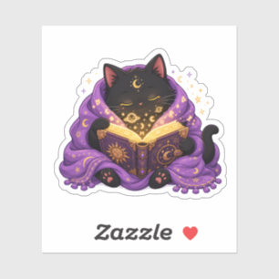 Cute Magical Book Lover Cat Cosy Halloween Sticker