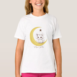 Cute Magical Cat on Moon Starry Dreams - Round Cla T-Shirt