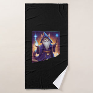Cute Magical Cat Wizard Purrfect Wizard Feline Hal Bath Towel