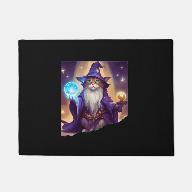 Cute Magical Cat Wizard Purrfect Wizard Feline Hal Doormat (Front)