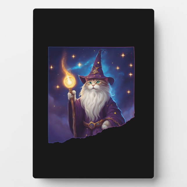 Cute Magical Cat Wizard Purrfect Wizard Feline Hal Plaque (Front)