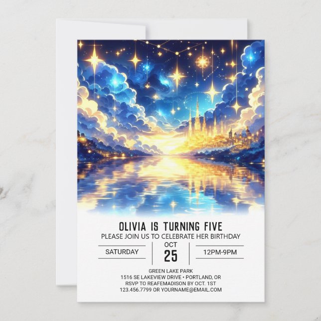 Cute Magical Celestial Digital Birthday Invitation (Front)