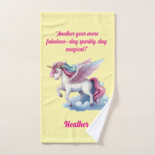 Cute Magical Colorful Unicorn Girly Birthday Gift Bath Towel Set