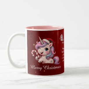Cute Magical Crimson Christmas Unicorn Girl Photo Two-Tone Coffee Mug