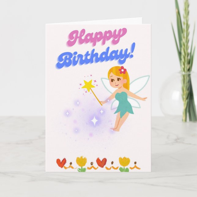 Cute Magical Fairy Happy Birthday Card - Magic Wan (Front)