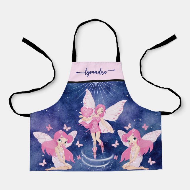 Cute magical fantasy  fairies whimsical girl blue apron (Front)