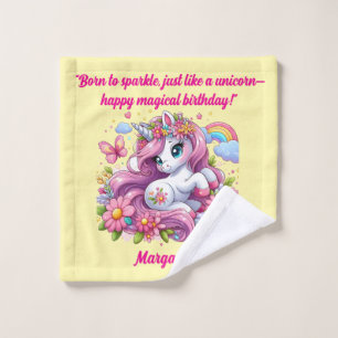 Cute Magical Floral Unicorn Girly Birthday Gift Bath Towel Set