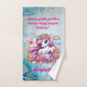 Cute Magical Floral Unicorn Girly Birthday Gift Bath Towel Set