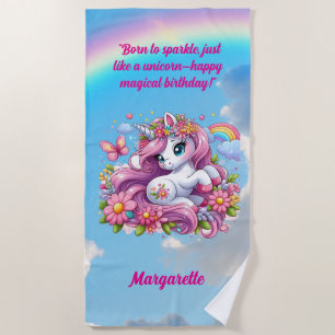 Cute Magical Floral Unicorn Girly Birthday Gift Beach Towel