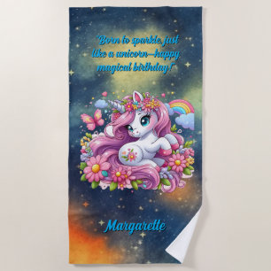 Cute Magical Floral Unicorn Girly Birthday Gift Beach Towel