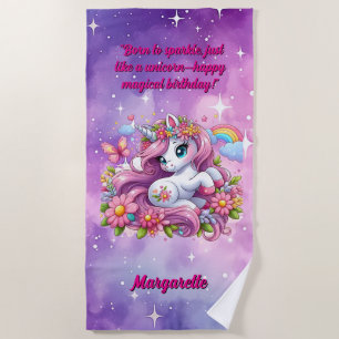 Cute Magical Floral Unicorn Girly Birthday Gift Beach Towel