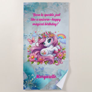 Cute Magical Floral Unicorn Girly Birthday Gift Beach Towel