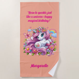 Cute Magical Floral Unicorn Girly Birthday Gift Beach Towel