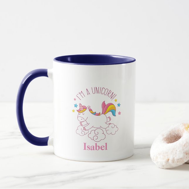Cute Magical I AM AN UNICORN CUSTOM NAME Mug (With Donut)