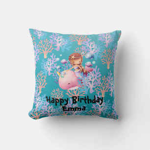 Cute Magical Mermaid fish coral sea Birthday girls Cushion