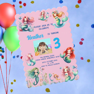 Cute Magical Mermaid Under the Sea Photo Birthday Invitation