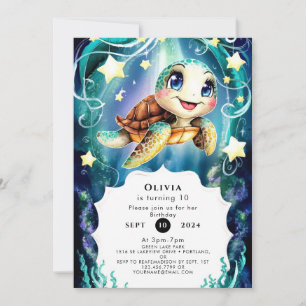 Cute Magical Ocean Turtle Birthday Invitation
