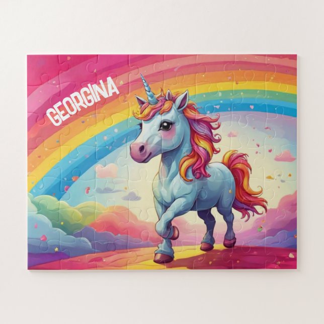 Cute Magical Personalised Unicorn Jigsaw Puzzle (Horizontal)