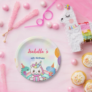 Cute Magical Rainbow Dino Unicorn Birthday Party  Paper Plate