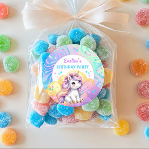 Cute Magical Rainbow Unicorn Birthday Party  Classic Round Sticker