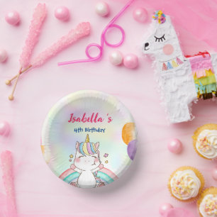Cute Magical Rainbow Unicorn Happy Birthday Party Paper Plate