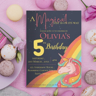 Cute Magical Rainbow Unicorn Sparkle Birthday Invitation