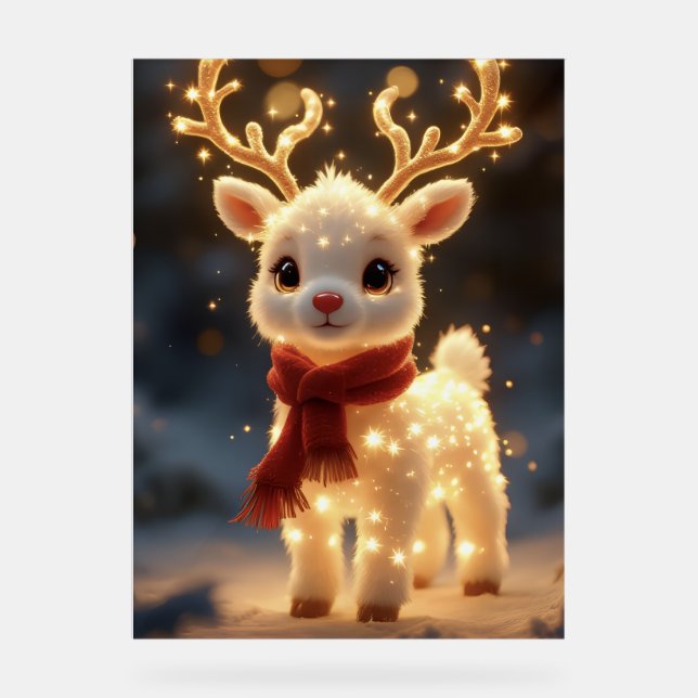Cute Magical Reindeer with Sparkling Lights Acrylic Sign (Front)