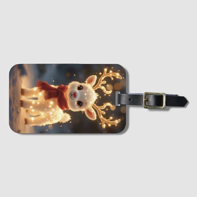 Cute Magical Reindeer with Sparkling Lights Luggage Tag (Front Horizontal)