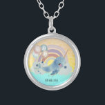 Cute Magical Sea Unicorn Custom Name        Silver Plated Necklace<br><div class="desc">Narwhals the unicorns of the sea are strange and beautiful animals with long tusks protruding from their heads. With rainbow and balloons,  this cute sea unicorns glide in the magical sky. Change your kid's name easily under the "Personalised" button. Do check out all the matching products in my store!</div>