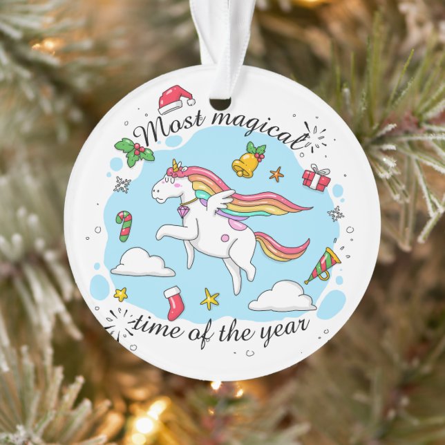 Cute Magical Time Christmas Unicorn Ornament (Tree)