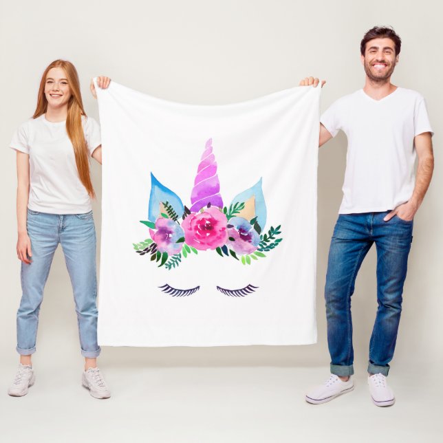 Cute Magical Unicorn Face Fleece Blanket (In Situ)