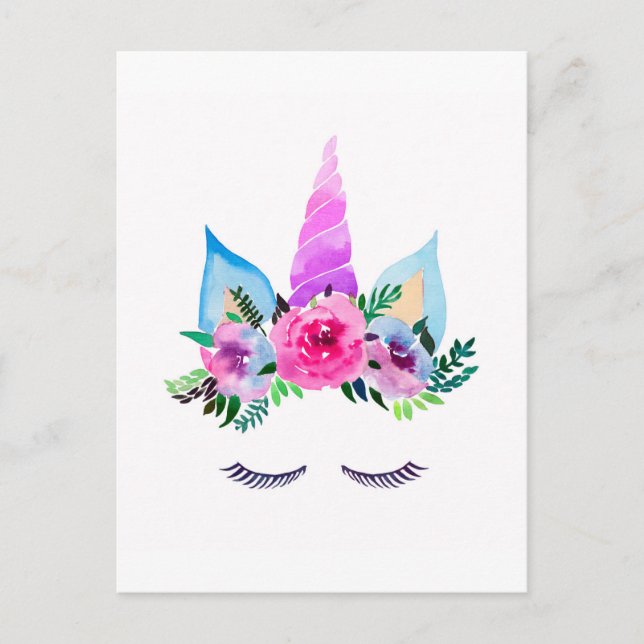 Cute Magical Unicorn Face Postcard (Front)