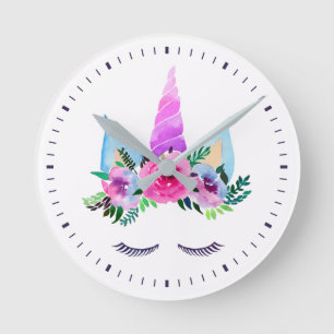 Cute Magical Unicorn Face Round Clock