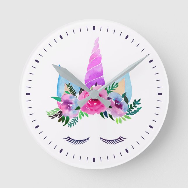 Cute Magical Unicorn Face Round Clock (Front)