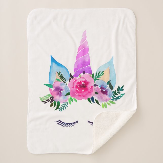 Cute Magical Unicorn Face Sherpa Blanket (Front)