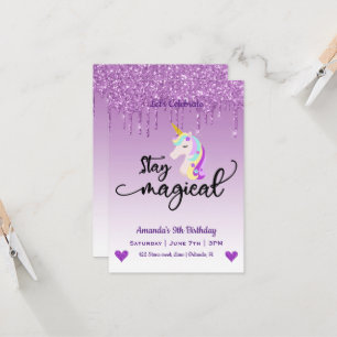 Cute Magical Unicorn & Hearts Birthday Invitation