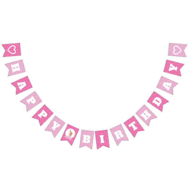 Cute Magical Unicorn Hot Pink Girl Happy Birthday Bunting (All)