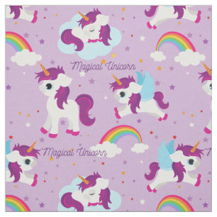 Cute magical unicorn on purple background fabric