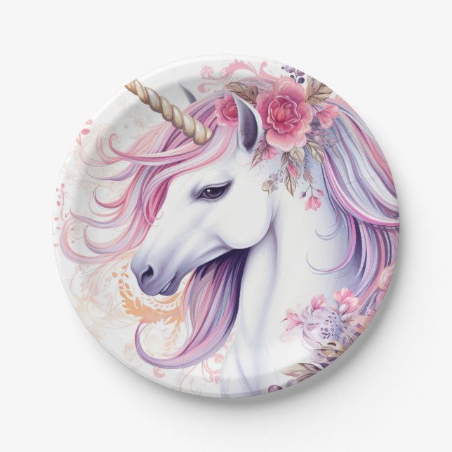 Cute Magical Unicorn Paper Plate (Front)