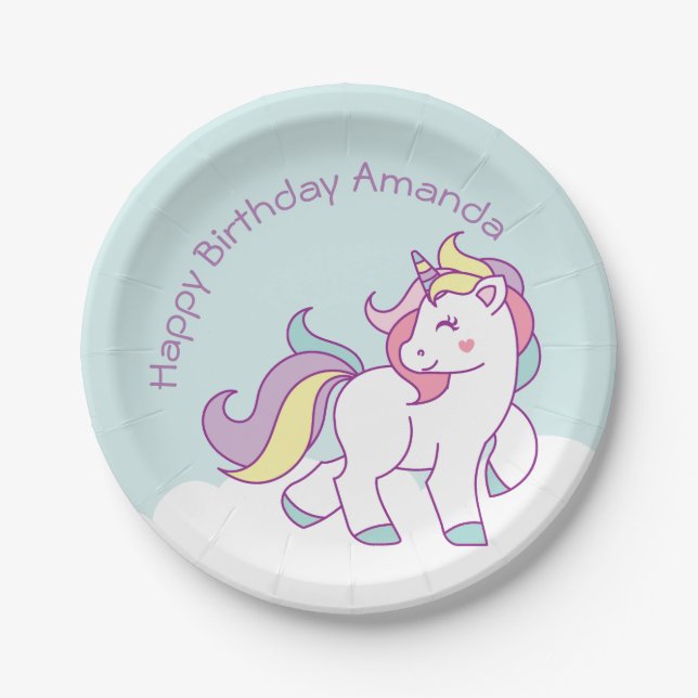 Cute Magical Unicorn Pastel Baby Shower BIRTHDAY Paper Plate (Front)