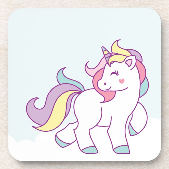 Cute Magical Unicorn Pastel colour Personalised Coaster (Front)