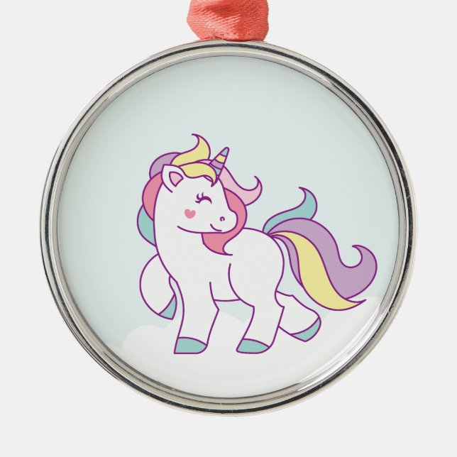 Cute Magical Unicorn Pastel colour Personalised Metal Tree Decoration (Front)