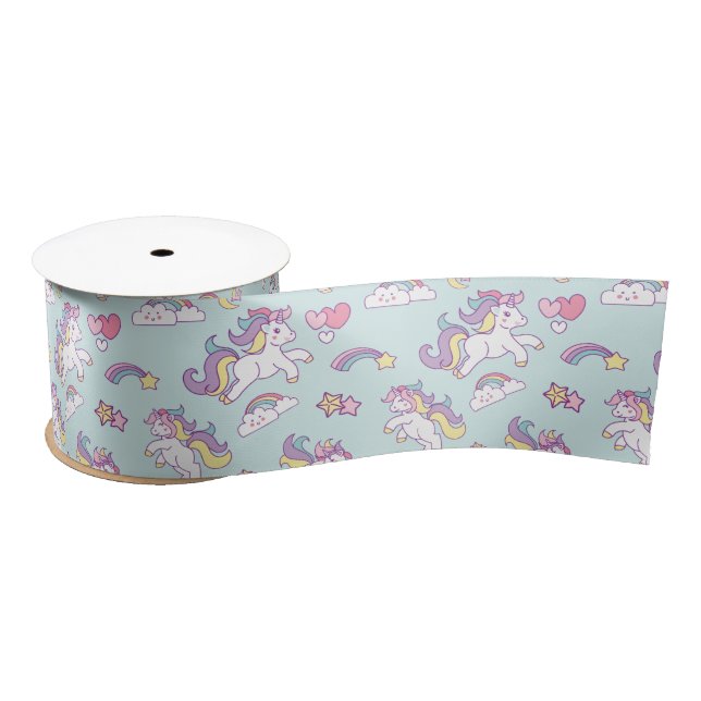 Cute Magical Unicorn Pastel colour Personalised Satin Ribbon (Spool)