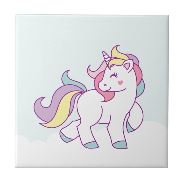 Cute Magical Unicorn Pastel colour Personalised Tile (Front)