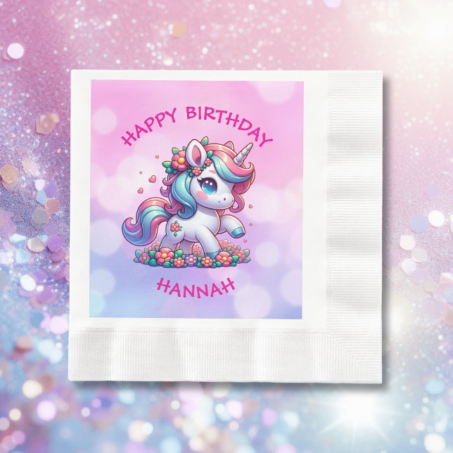 Cute Magical Unicorn Personalised Girl's Birthday Napkin (Creator Uploaded)